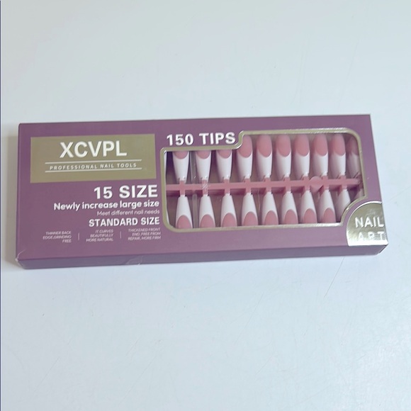 150 Pieces French Tip Long Coffin Nails Pink and White - Picture 3 of 7